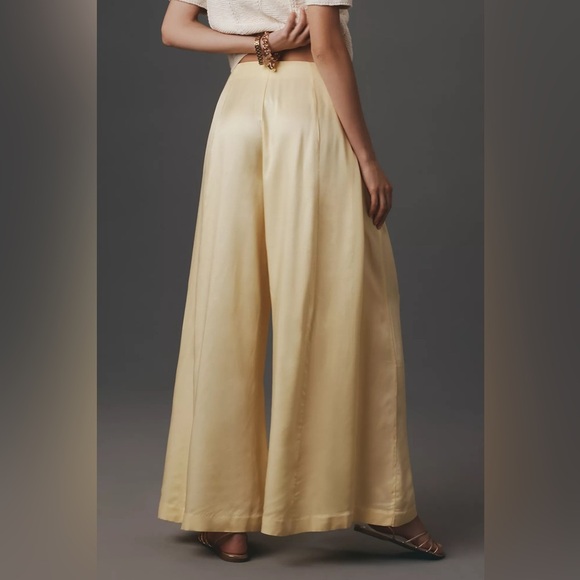 NWT! Anthropologie Maeve Silky A-Line Palazzo Pants in Butter Yellow 🐸🖼️ - Picture 4 of 6